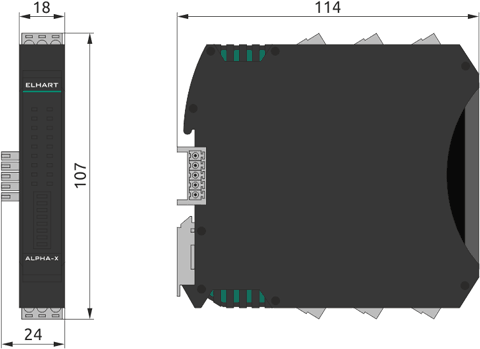 Габаритные размеры модулей дискретного ввода/вывода ELHART серии Alpha-X