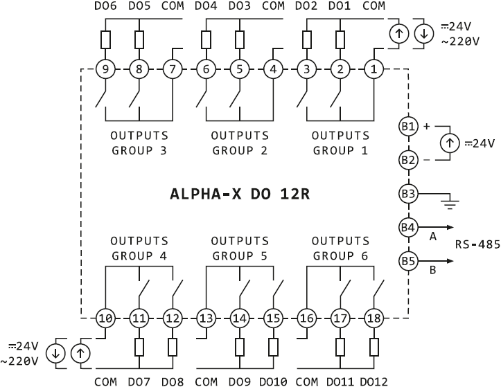 Схема подключения модуля Alpha-X DO 12R