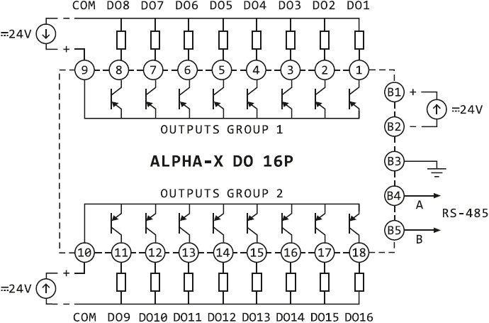 Схема подключения модуля Alpha-X DO 16P