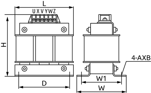 Рисунок 1 — Габаритный чертеж сетевых дросселей серии LC с номинальным током от 7 до 20 А
