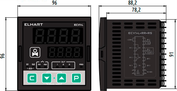 Габаритные измерителя-регулятора для управления КЗР ECV1-L