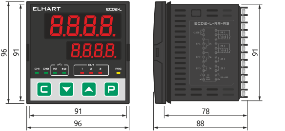 Габаритные размеры измерителя-регулятора ECD2-L
