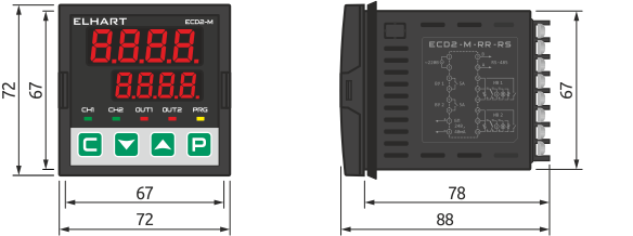 Габаритные размеры измерителя-регулятора ECD2-M