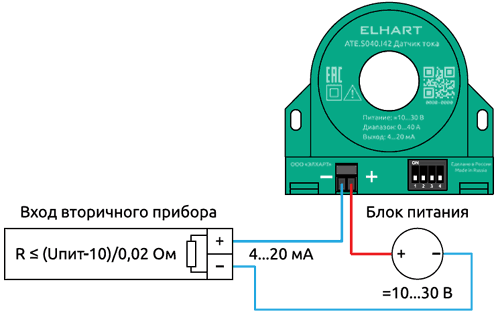 Схема подключения датчика тока ATE.S