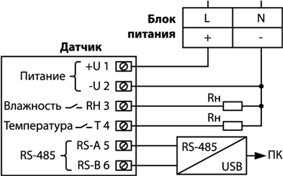 Схема внешних электрических подключений датчиков HTE.VS-2T-RS