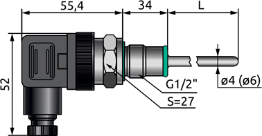 Габаритные размеры датчика ELHART ТRE.F20 (G1/2’’), мм